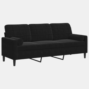 vidaXL Sofá 3 lugares c almofadas decorativas 180 cm veludo preto