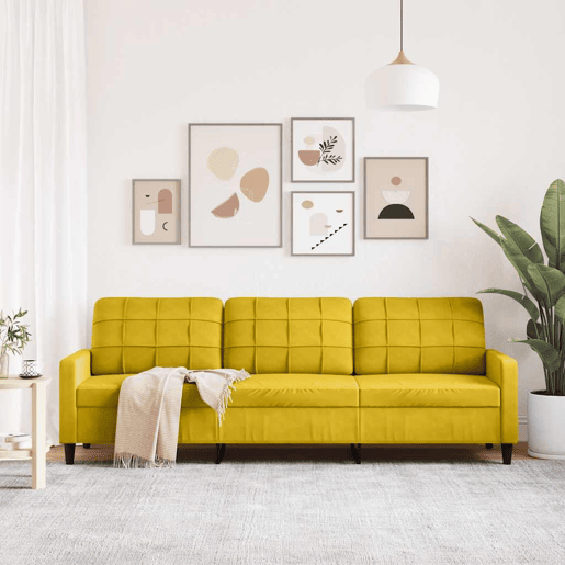vidaXL Sofá de 3 lugares 210 cm veludo amarelo vidaXL Sofá de 3 lugares 210 cm veludo amarelo