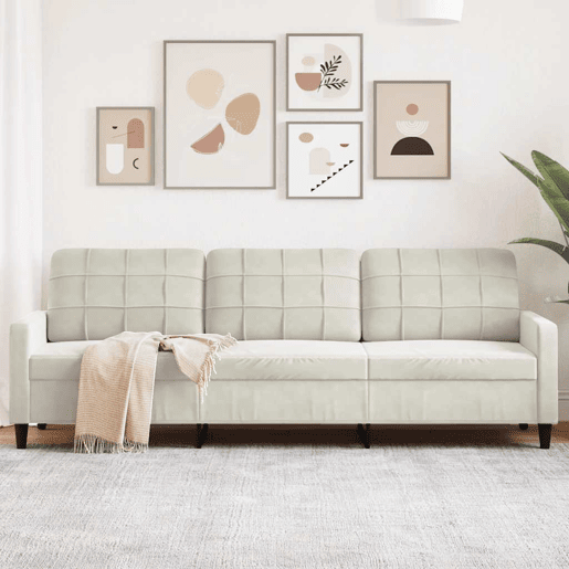 vidaXL Sofá de 3 lugares 210 cm veludo cor creme