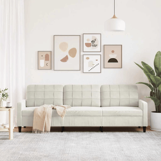 vidaXL Sofá de 3 lugares 210 cm veludo cor creme