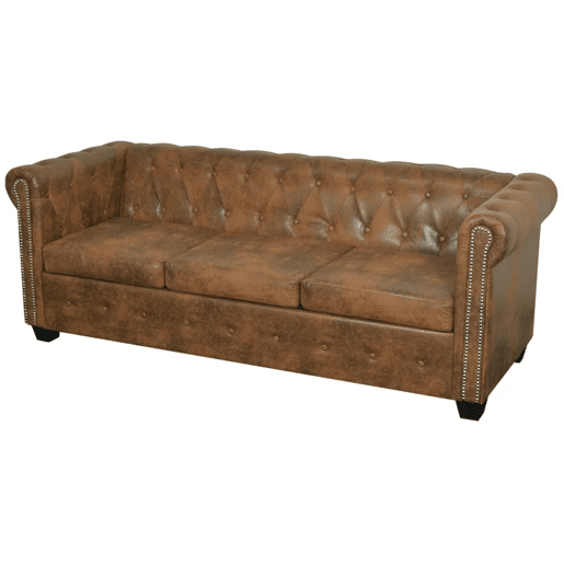 vidaXL Sofá Chesterfield 3 lugares couro artificial castanho vidaXL Sofá Chesterfield 3 lugares couro artificial castanho