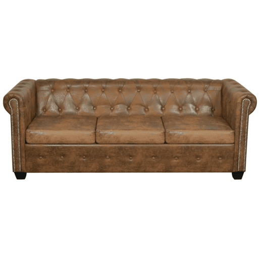 vidaXL Sofá Chesterfield 3 lugares couro artificial castanho vidaXL Sofá Chesterfield 3 lugares couro artificial castanho