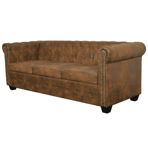 vidaXL Sofá Chesterfield 3 lugares couro artificial castanho vidaXL Sofá Chesterfield 3 lugares couro artificial castanho
