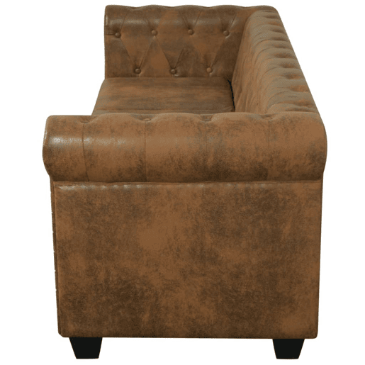 vidaXL Sofá Chesterfield 3 lugares couro artificial castanho vidaXL Sofá Chesterfield 3 lugares couro artificial castanho