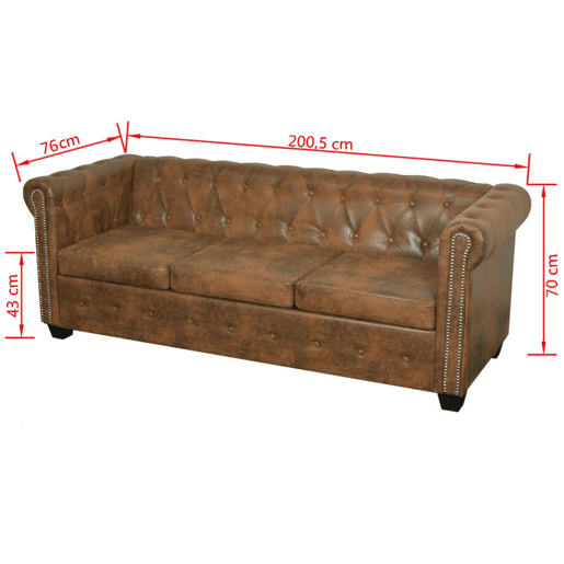 vidaXL Sofá Chesterfield 3 lugares couro artificial castanho vidaXL Sofá Chesterfield 3 lugares couro artificial castanho