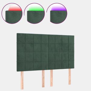 vidaXL Cabeceira de cama c LED veludo 144x5x118128 cm verde-escuro