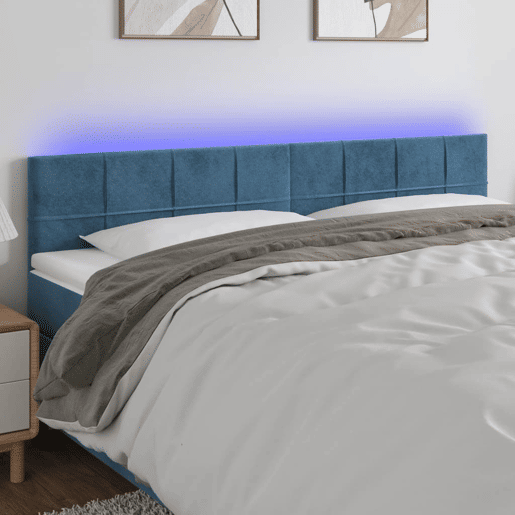 vidaXL Cabeceira de cama c luzes LED veludo 160x5x7888cm azul-escuro