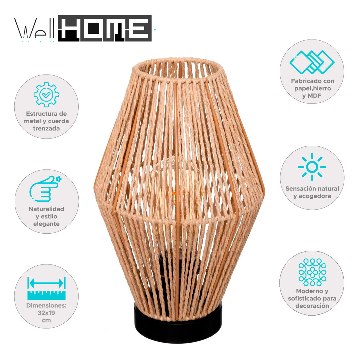 WELL HOME - Lámpra de sobremesa 'Aissa Nature' estructura metálica ...