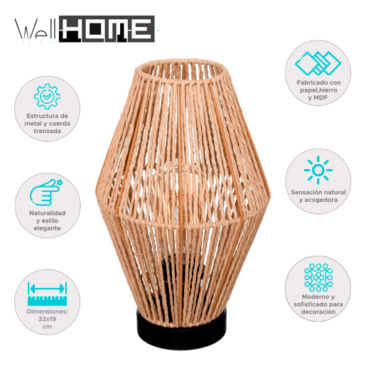 WELL HOME - Candeeiro de mesa 'Aissa Nature' com estrutura metálica