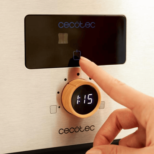 Cecotec Torradeira vertical de aço com dupla ranhura curta e ecrã tátil.