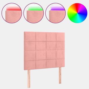 vidaXL Cabeceira de cama c luzes LED veludo 100x5x118128 cm rosa