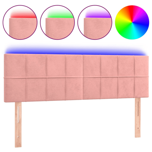 vidaXL Cabeceira de cama c luzes LED veludo 144x5x7888 cm rosa