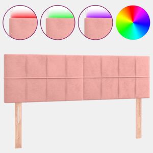 vidaXL Cabeceira de cama c luzes LED veludo 144x5x7888 cm rosa