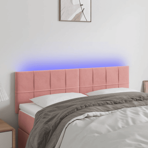 vidaXL Cabeceira de cama c luzes LED veludo 144x5x7888 cm rosa