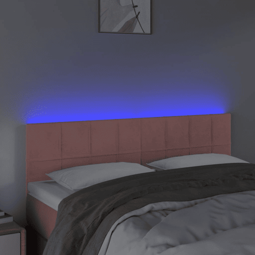 vidaXL Cabeceira de cama c luzes LED veludo 144x5x7888 cm rosa