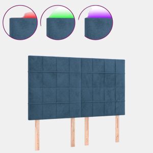 vidaXL Cabeceira cama c luzes LED veludo 144x5x118128cm azul-escuro
