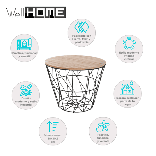 WELL HOME - Mesa lateral de metal Kumi