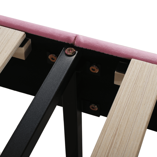 Cama individual estofada em veludo - 90x200cm - cabeceira em forma de flor - com estrado de ripas - Rosa