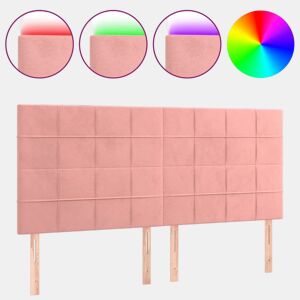 vidaXL Cabeceira de cama c luzes LED veludo 180x5x118128 cm rosa