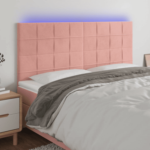 vidaXL Cabeceira de cama c luzes LED veludo 180x5x118128 cm rosa vidaXL Cabeceira de cama c luzes LED veludo 180x5x118128 cm rosa