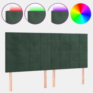 vidaXL Cabeceira de cama c LED veludo 160x5x118128 cm verde-escuro