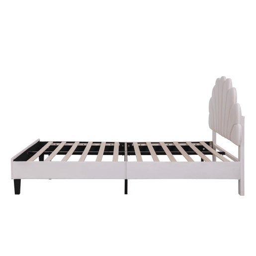 Cama de casal estofada em veludo - 140x200cm - cabeceira em forma de flor - com estrado de molas - Bege