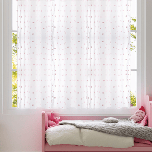 WELL HOME - Cortina infantil Pompons branca e rosa