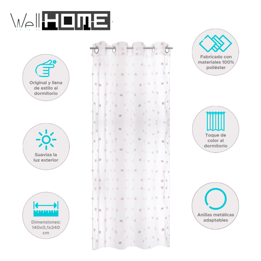WELL HOME - Cortina infantil Pompons branca e rosa