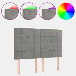 vidaXL Cabeceira cama c luzes LED veludo 144x5x118128cm cinza-claro