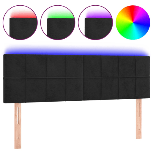 vidaXL Cabeceira de cama c luzes LED veludo 144x5x7888 cm preto vidaXL Cabeceira de cama c luzes LED veludo 144x5x7888 cm preto