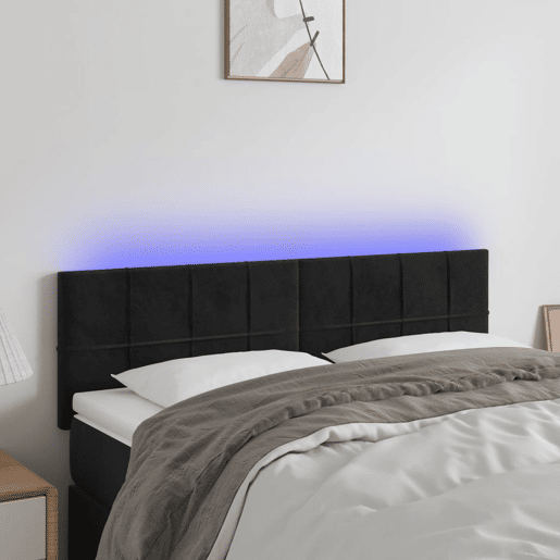vidaXL Cabeceira de cama c luzes LED veludo 144x5x7888 cm preto vidaXL Cabeceira de cama c luzes LED veludo 144x5x7888 cm preto