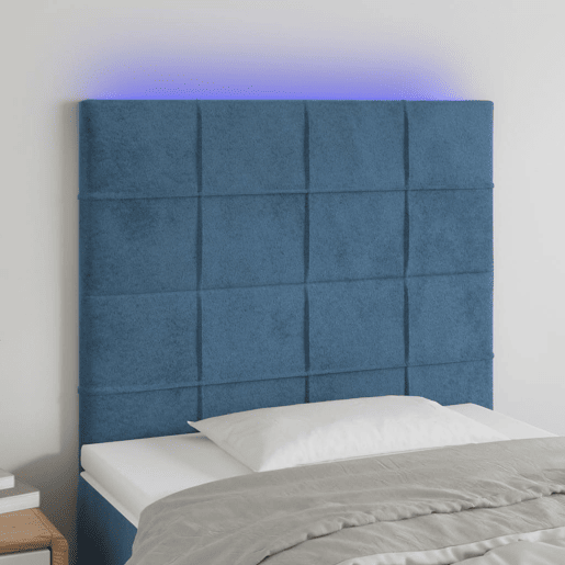 vidaXL Cabeceira cama c luzes LED veludo 80x5x118128cm azul-escuro vidaXL Cabeceira cama c luzes LED veludo 80x5x118128cm azul-escuro