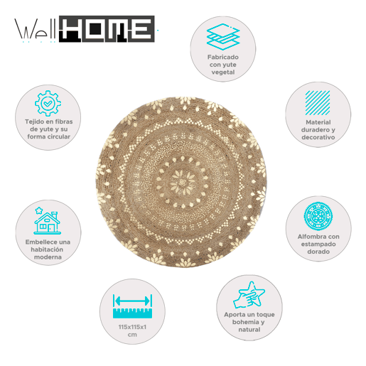 WELL HOME - Tapete de juta dourado brilhante