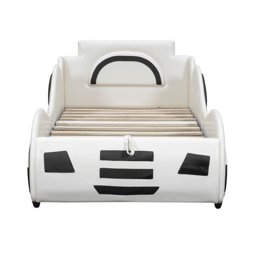 Cama de carro - Cama de rodízio em pele sintética 90x200 cm com estrado de molas - Branco