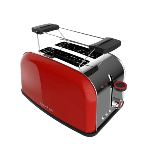 Torradeira vertical de aço com dupla rahura curta, 850 W de potência e suporte para pãezinhos