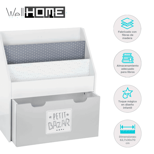 WELL HOME - Estante com recipiente e rodízios WELL HOME - Estante com recipiente e rodízios