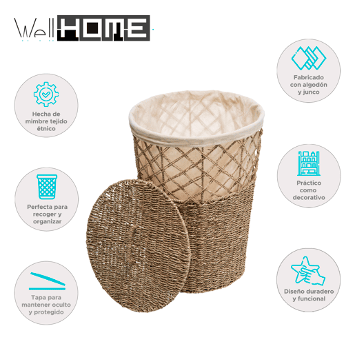 WELL HOME - Cesto de vime com tampa bege WELL HOME - Cesto de vime com tampa bege