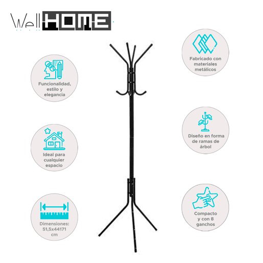 WELL HOME - Cabide de árvore em metal com 8 cabides