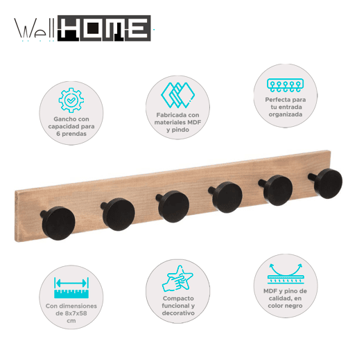WELL HOME - Cabide com 6 ganchos WELL HOME - Cabide com 6 ganchos