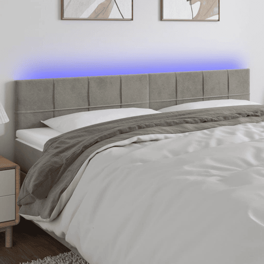 vidaXL Cabeceira de cama cluzes LED veludo 160x5x7888 cm cinza-claro vidaXL Cabeceira de cama cluzes LED veludo 160x5x7888 cm cinza-claro