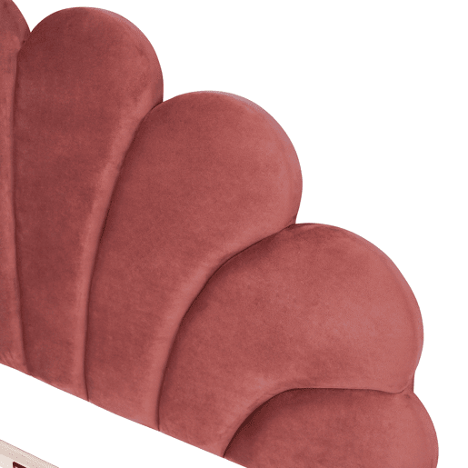 Cama de casal estofada em veludo - 140x200cm - cabeceira em forma de flor - com estrado de ripas - Vermelho
