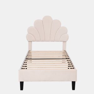 Cama individual estofada em veludo - 90x200cm - cabeceira em forma de flor - com estrado - Bege