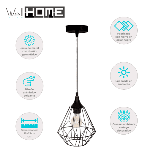 WELL HOME - Luminária de teto suspensa de metal