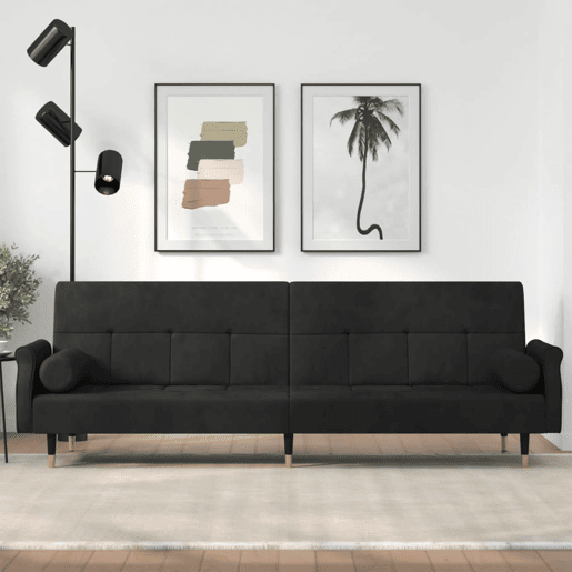 vidaXL Sofá-cama com almofadões veludo preto vidaXL Sofá-cama com almofadões veludo preto