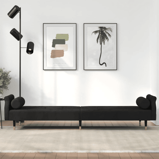 vidaXL Sofá-cama com almofadões veludo preto vidaXL Sofá-cama com almofadões veludo preto