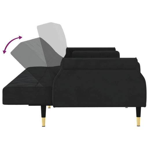vidaXL Sofá-cama com almofadões veludo preto vidaXL Sofá-cama com almofadões veludo preto
