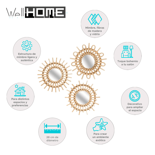 WELL HOME - Conjunto de 3 espelhos Aida