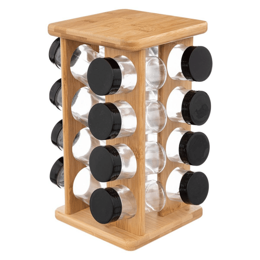 WELL HOME - Rack de temperos giratório para 16 temperos em bambu WELL HOME - Rack de temperos giratório para 16 temperos em bambu
