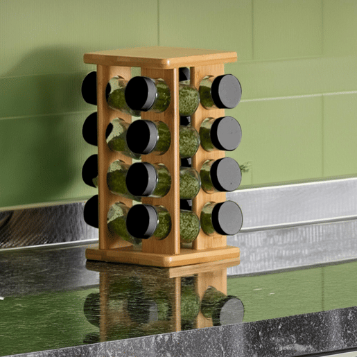 WELL HOME - Rack de temperos giratório para 16 temperos em bambu WELL HOME - Rack de temperos giratório para 16 temperos em bambu