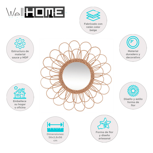 WELL HOME - Espelho de flor de vime WELL HOME - Espelho de flor de vime